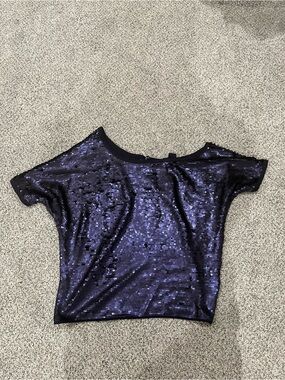 next Navy Blue Sequin Short Sleeve Top